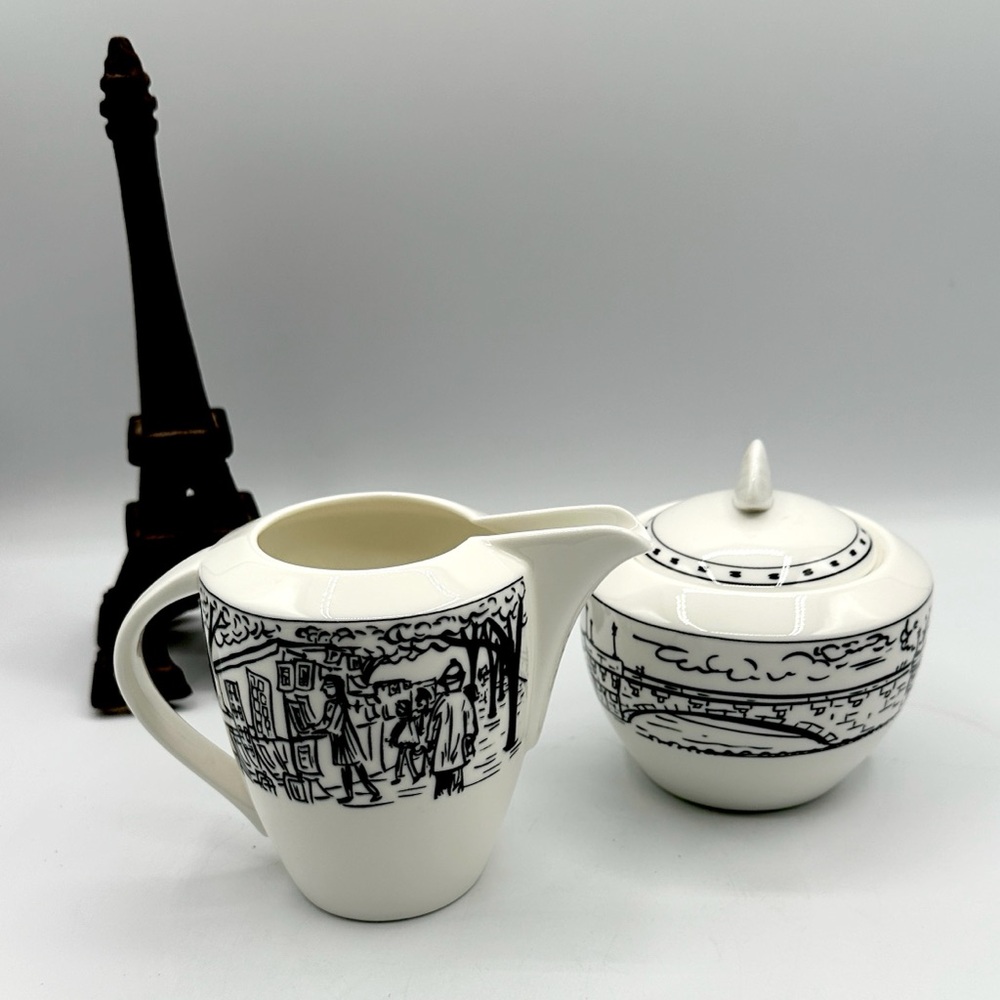 🕶️ HP! Mikasa Paris France Creamer and Sugar. Parisian Scenes - Picture 15 of 15